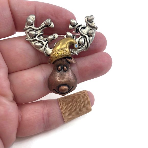 Christmas Moose Brooch Tri Color Metal - Picture 4 of 7